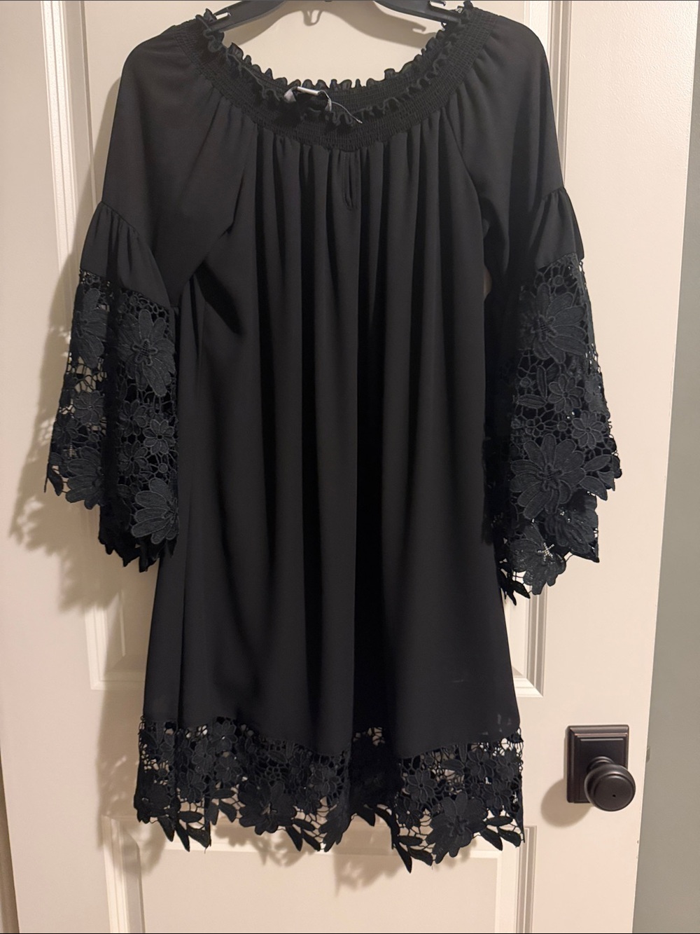 Joseph Ribkoff Black Floral Lace-Trim Mini Dress